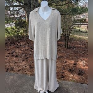 P Cill Women's Tan Linen Top and Pant Set Small XS